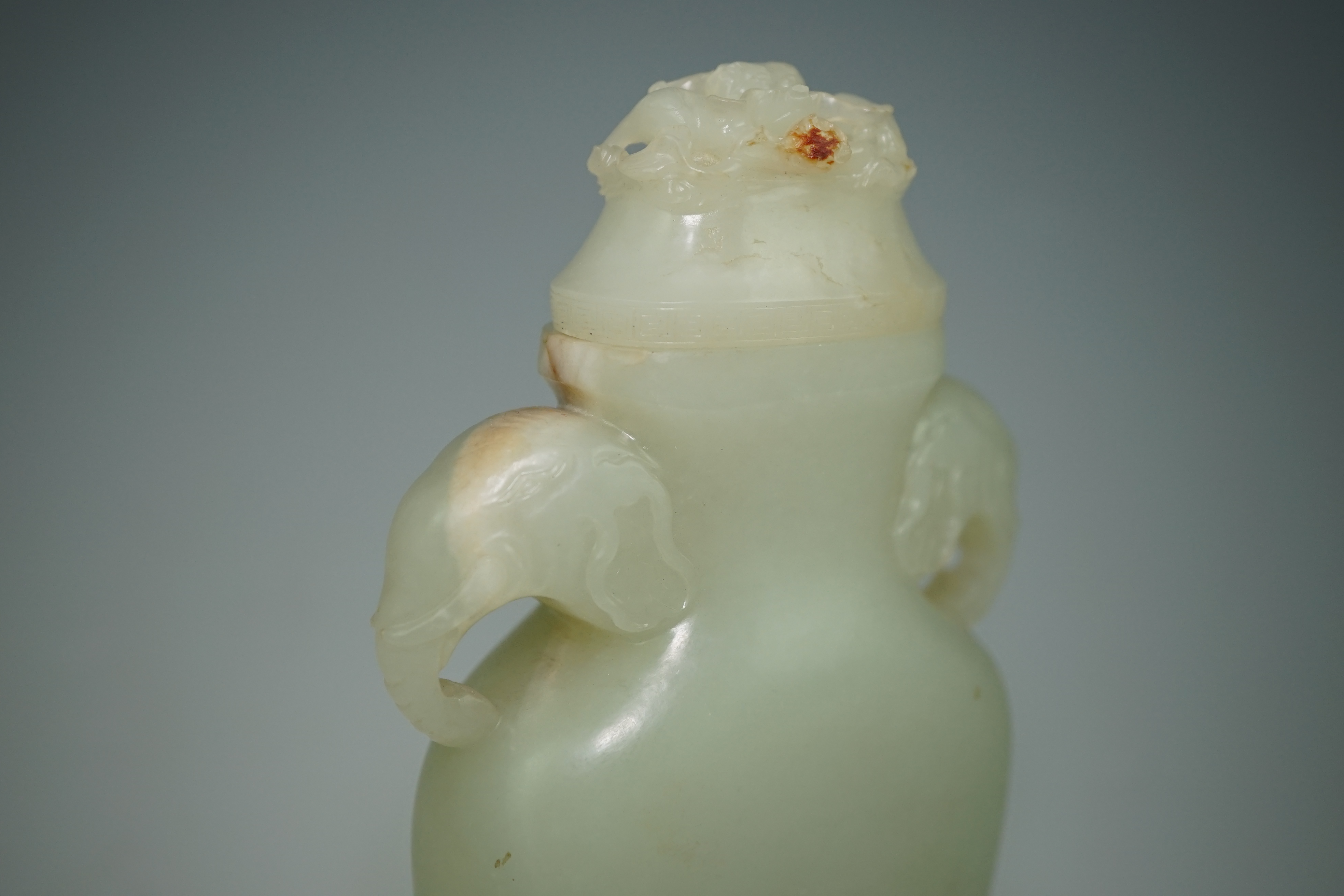 A Chinese pale celadon jade flask-form vase and cover, Qianlong/Jiaqing period, c.1780-1820